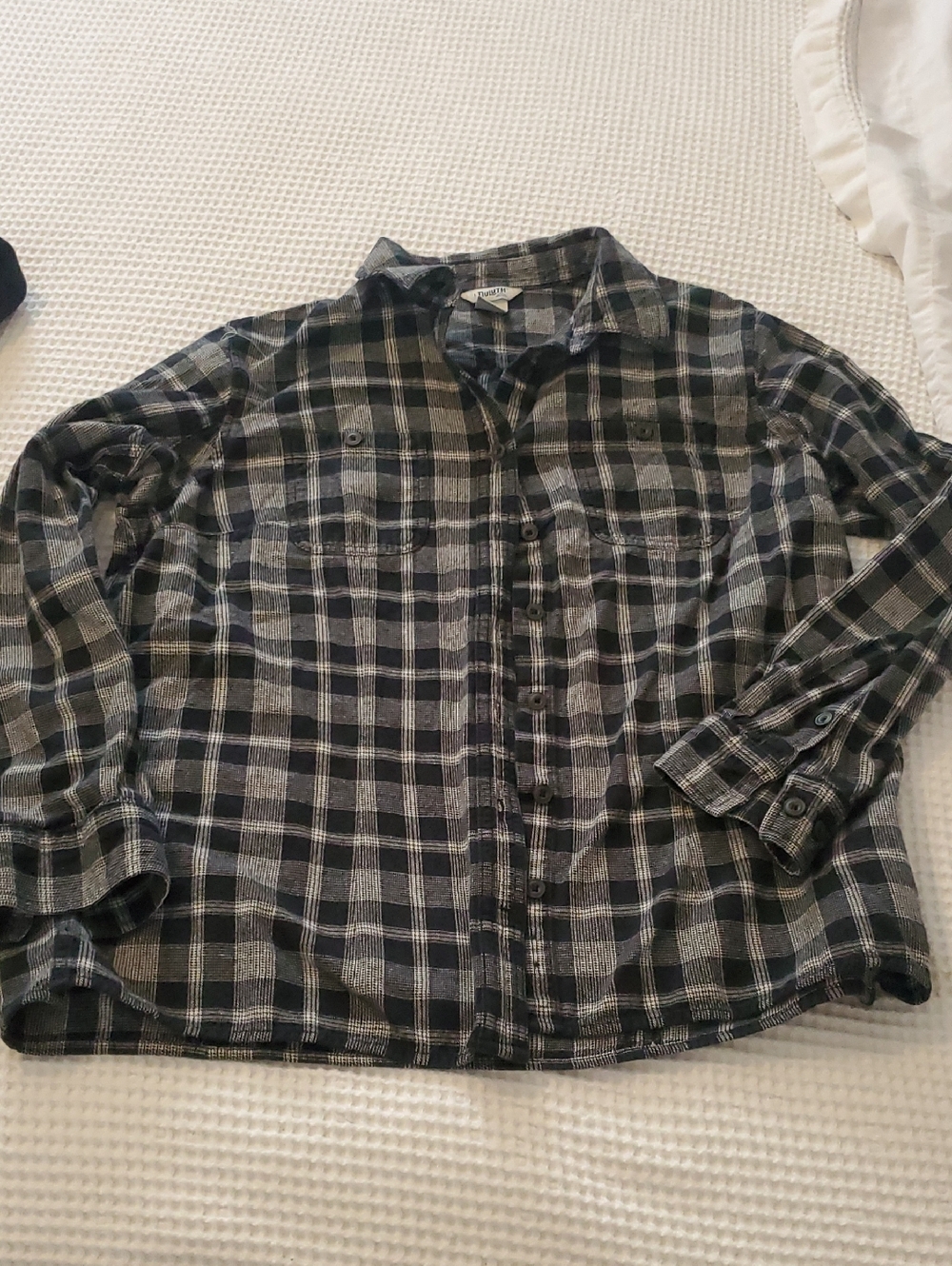 Duluth Trading Co Black and White Plaid Shirt Size LARGE